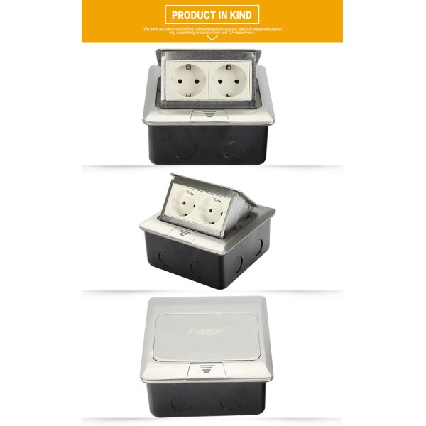 Popular Silver EU Plug Pop Up Double Floor Socket / 2 Gang Power Socket