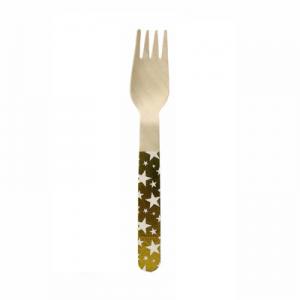 China Bling Golden Star Wooden Party Birthday Disposable Cutlery Tableware on sale