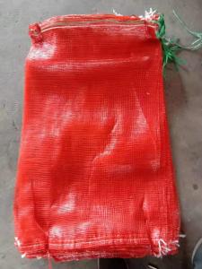 China Red PP Leno Woven Mesh Bag With Drawstring Tubular Mesh Sacks 1.4mm X1.6mm on sale