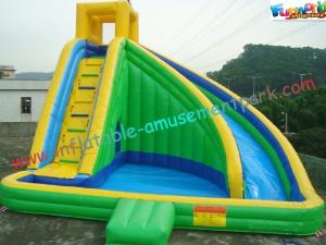 China Green Waterproof Outdoor Inflatable Water Slides , Inflatable Water Slide Pool For Adults and Childrens factory