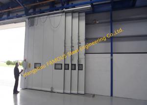 China Multi Sector Structural Folded Hinged Sliding Doors Bottom Rolling Hangar Door Smart Track Design factory