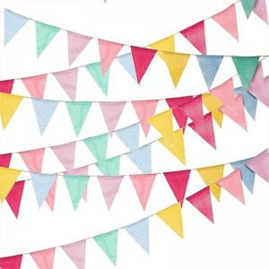 China Colorful Burlap Linen Bunting Flags Pennant Banner For Happy Birthday Party factory