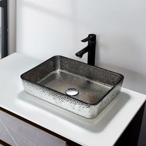 China Silver Chromed Rectangular Above Counter Sink Shinning Shallow Vessel Bathroom Sink on sale