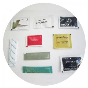 China CONDIMENTS FOR AIRLINE, AIRLINE CONDIMENTS PACK, SUGAR, SALT, PEPPER, CREAM, CANDY, TISSUE on sale