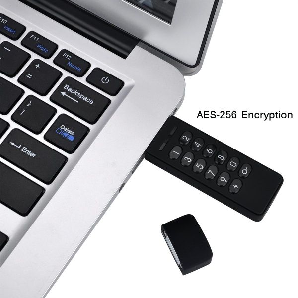 USB Encrypted Flash Drive Password Key 32GB Aluminum with Keypad Portable 256-bit AES XTS Hardware for Business