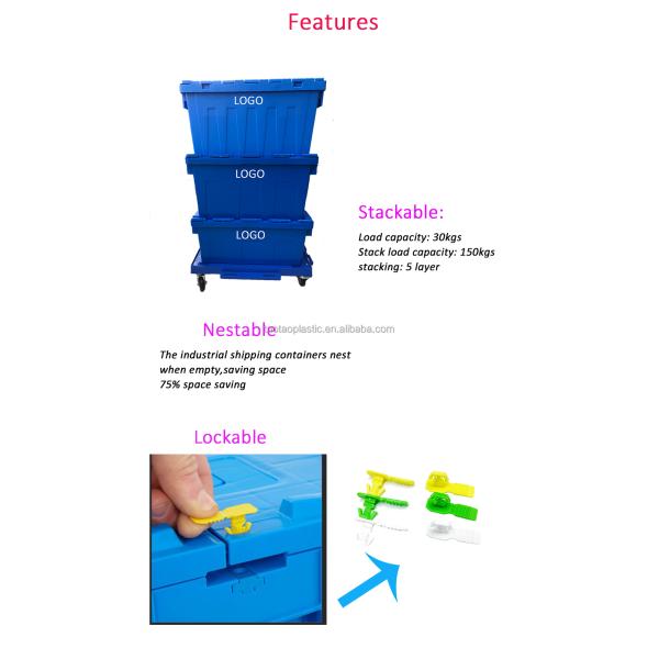 Transportation Plastic Crate with Attached Lid Industrial Stackable Security Container