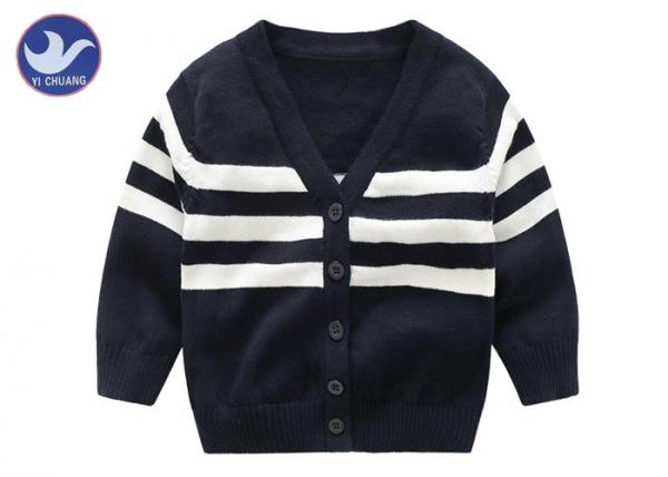 China Sofy Kid Boys Striped Cardigan Sweater , Cotton Children's Knitted Cardigans factory