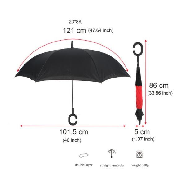 C Handle Reverse Inverted Umbrella Double Layer Windproof Black And Red