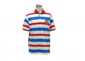 China Customized Yarn Dyed Polo T Shirts , Red White And Blue Striped Polo Shirt factory