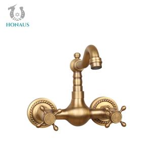 China Double Switch Antique Copper Wall Mounted Bathtub Faucets Hot Cold Water factory