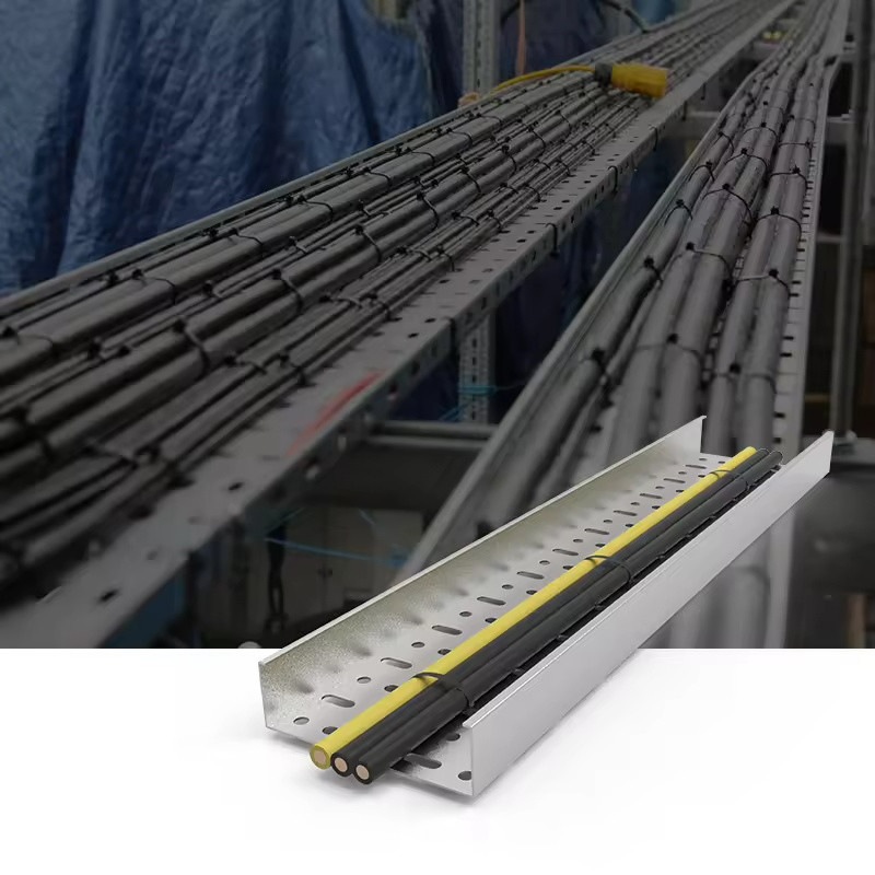 Custom Steel Trough Type Cable Tray Adjustable Height Silver Finish Wall Mounted