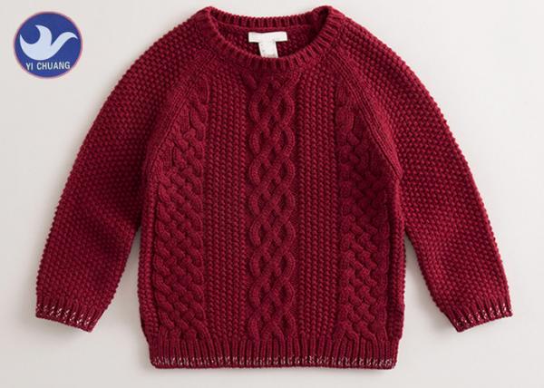 China Multi Cable Knitting Girls Long Sleeve Sweaters , Girls Red Sweater Side Slit factory