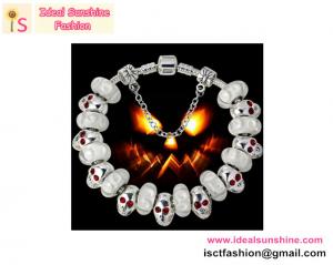 China Halloween gift Silver Charm Bead Bracelet white beads jewelry skeleton shape beads charm factory