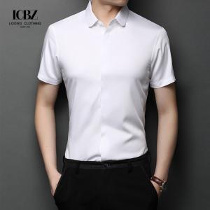 China Printed Summer Short-Sleeved Shirt for Men Slim-Fit Ice Silk Cotton Casual Shirt factory