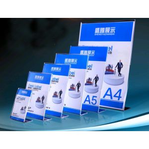 China Customized L shape clear Acrylic menu display holder table tent on sale