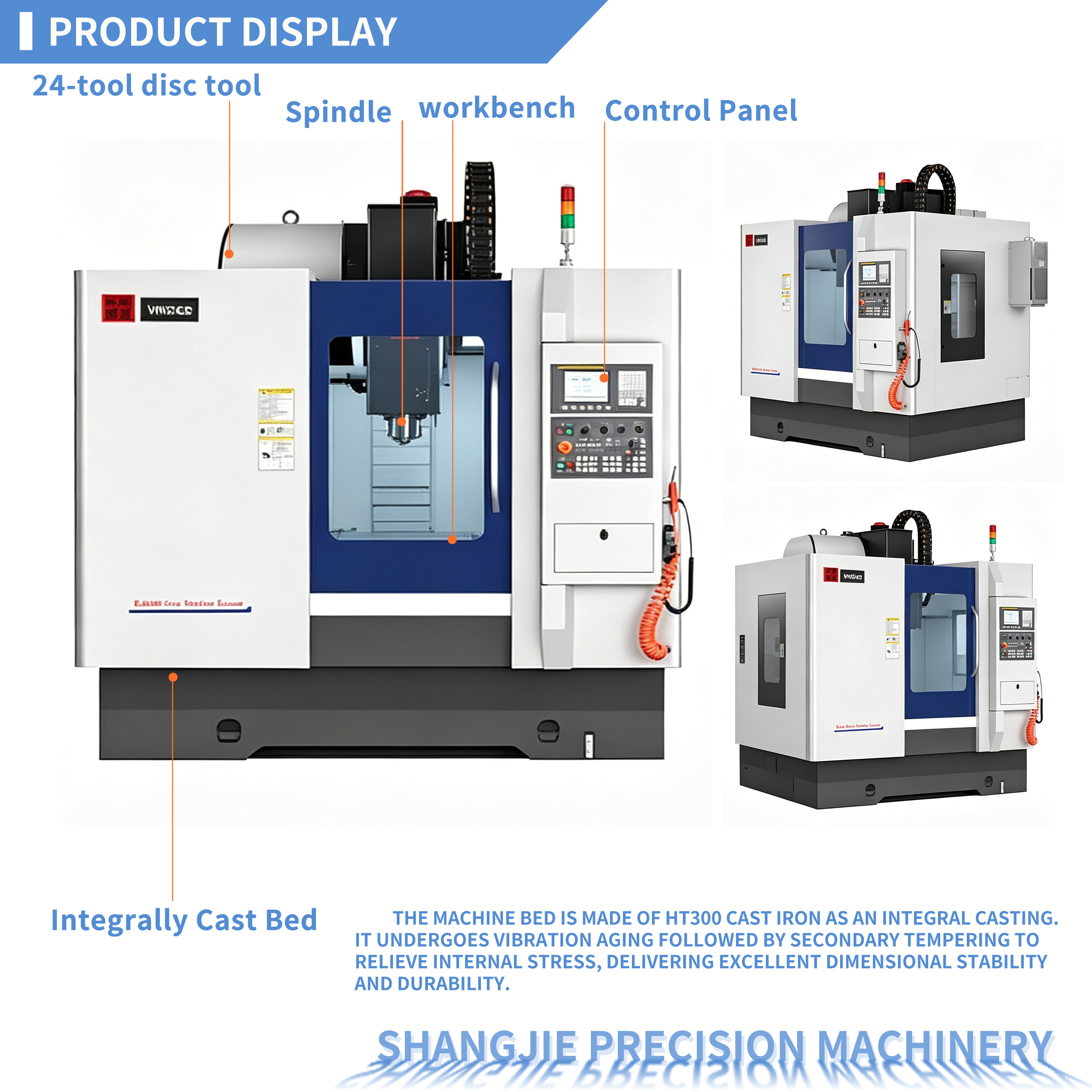 GS-2012 Gantry-Type Machine High Precision 3 Axis 2000x1000mm Table 0.005mm Repeatability