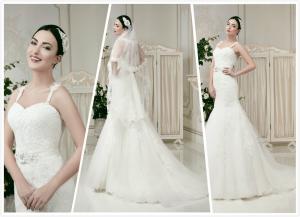 China Lace straps Mermaid Zipper Beaded Sash Lace up wedding gown #1540 on sale