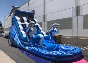 China Blue Dolphin Large Inflatable Water Slides , Faster Inflation Bouncy Castle Water Slide factory