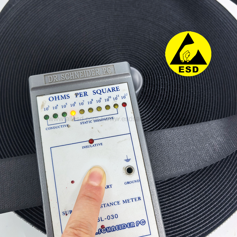 Black Nylon ESD Antistatic Hook Loop Strap Adhesive Magic Tape