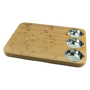 China Kitchen Moso Bamboo Butcher Block With Stainless Steel Bowls OEM factory