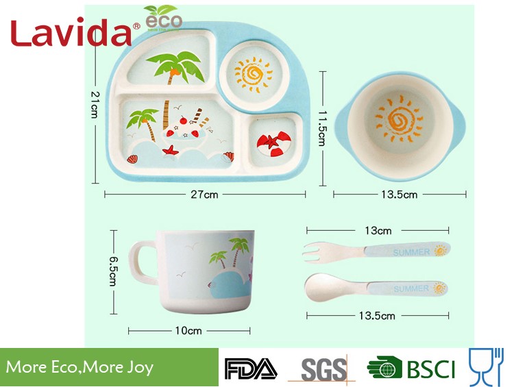 Unbreakable Bamboo Kids Tableware Eco - Friendly Summer Pattern Mug Spoon / Fork
