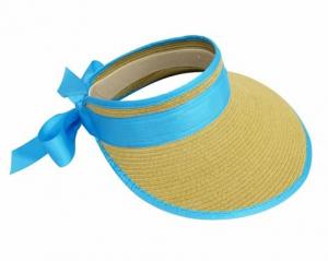China Straw Wide Brim Sun Visor Hat With Turquoise UPF Canvas Paper Braid / Metal Ring Closure on sale