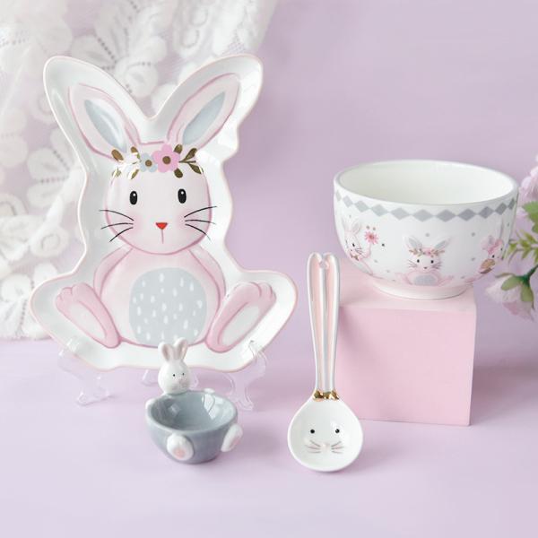 Creative Cute Rabbit Ceramic Tableware Set Embossed Craft For Home Easter Dinnerware