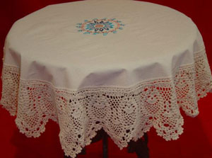 Rectangular coffee table linen table cloth table, Corcheted Lace Table linen, Tablecloth