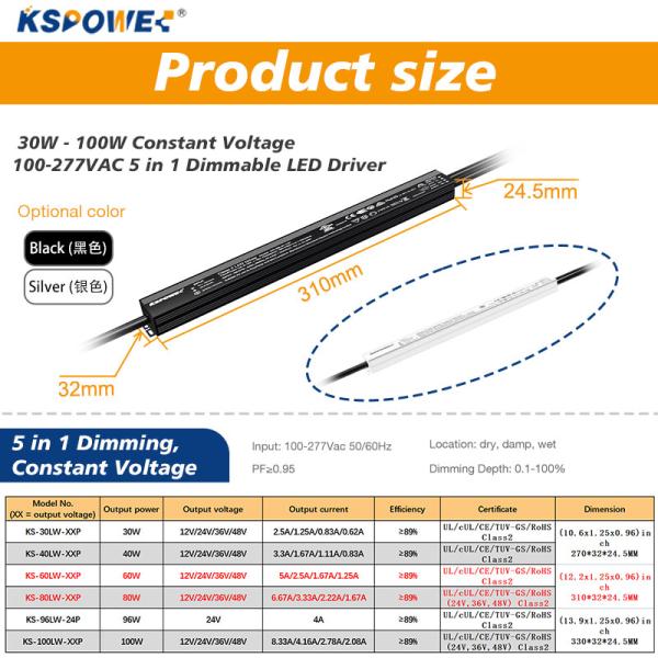 12V 5A Dimmable LED Driver with 95% Efficiency and 5 Years Warranty for Landscape Lighting