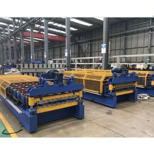China Iron steel roof panel roll forming machine hydraulic cutting ibr making machine on sale