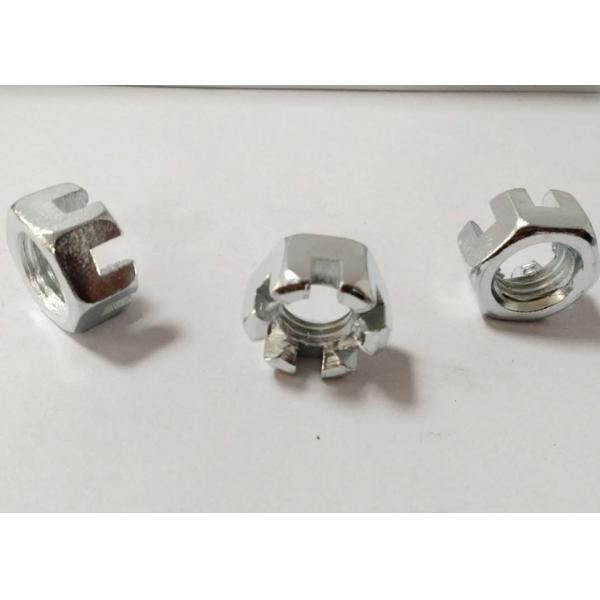 M12 Coarse Teeth Hexagon Slotted Nut With Electroplating White Zinc 11mm Thickeness