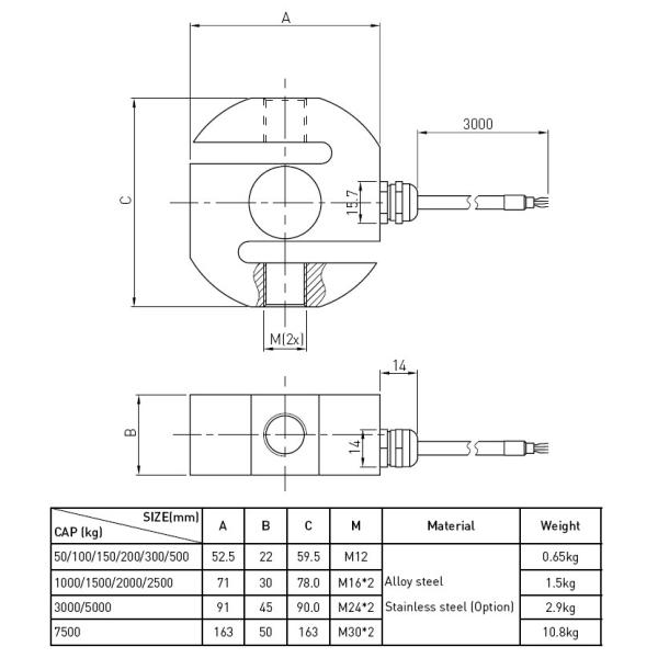 S-type Miniature Compression Load Cell 500kg In Mechanical And Electrical Scale