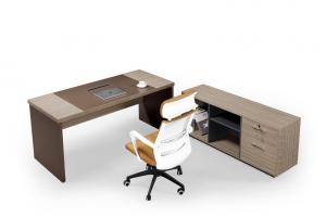 China BV Assured Ergonomic Office Furniture , Wood Executive Desk With Side Cabinet factory