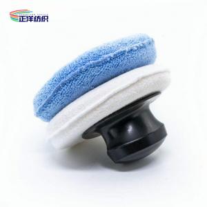 China 12cm Car Paint Buffing Pads Microfiber Round Waxing Applicator With Plastic Hook Handle on sale