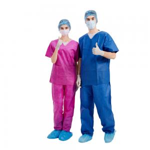 China PP / SMS Disposable Lab Coat Suits Gown Coverall Polypropylene Medical Uniforms factory