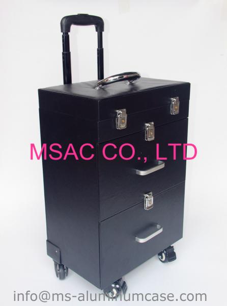 China Professional Trolley Aluminium Beauty Case With Wheels PVC Lining Waterproof factory