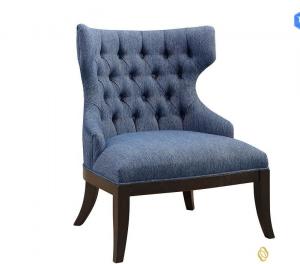 China ODM Wooden Navy Blue Fabric Upholstery Chair Solid Wood Legs ISO18001 Approved factory