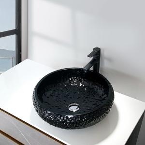 China 440mm Height Black Bathroom Vessel Sink Round Lacquered Exterior Crystal Ball Shape on sale