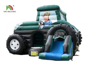 China Slide Combo Green Agricultural Car Inflatable Jumping Castle For Rent 1 - 2 Years Warranty factory
