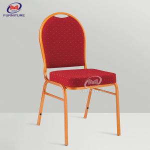 China Round Back Red Fabric Hotel Banquet Chair Fire Protection Fabric Stacking Chair factory