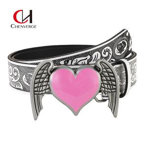 China Fashion Pink Love Ladies Leather Belt For Engraved Pattern factory