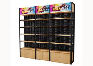 China Cold Rolled Steel Supermarket Shelving Wood Gondola Shelving Classic Style factory