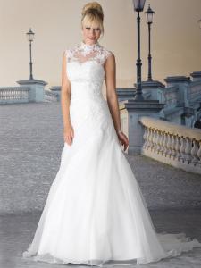 China Ball gown High neck wedding dress Organza Lace bridal gown#5530 on sale