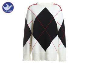 China Big Diamond Pattern Womens Knit Pullover Sweater Oversize Colleague Jumper factory