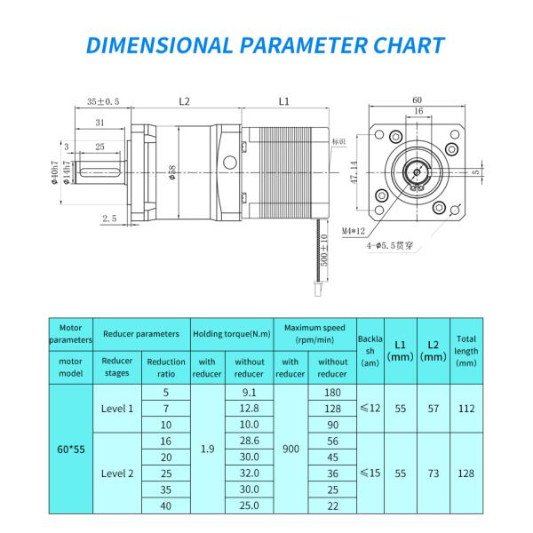Nema 24 High Precision 60mm Hybrid Planetary Gearbox Geared Stepper Motor With Reducer