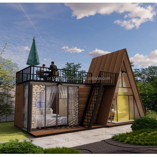 Customized Color Modular Steel Structure Triangular House 50/75/100mm Wave Sandwich Panel Luxury Design Wooden House