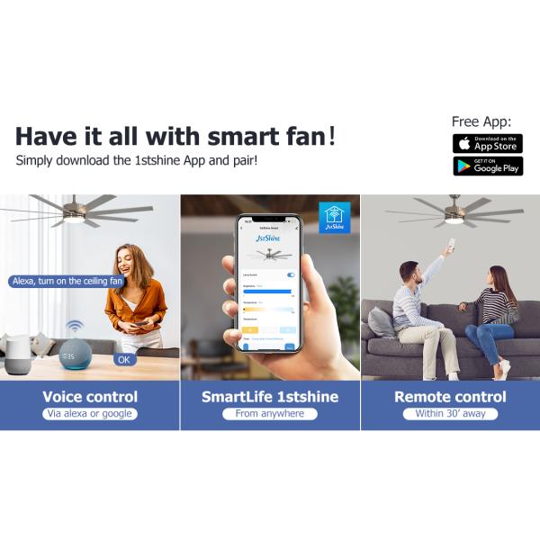 64-Inch Speed Ceiling Fan With Dimmable Light 6 Speed Remote Control For Living Room