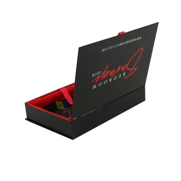 Hot Luxury Custom Logo Paper Black Book Shape Rigid Cardboard Ribbon Gift Paper Boxes With Satin