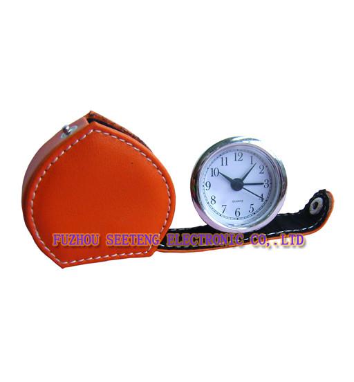 Mini folding heart shape leather travel clock alarming clock suitable for young ladies
