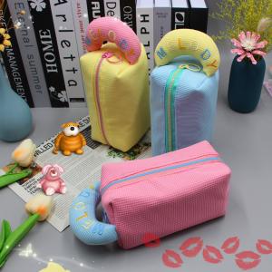 China Candy Color Waffle Cute Soft Tote Cosmetic Bag for girl with high capacity on sale